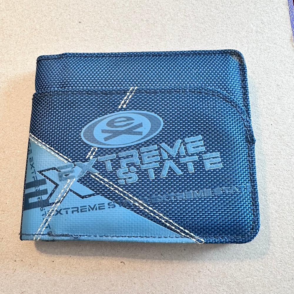 Extreme State Adrenaline Apparel Blue Canvas Bifold Wallet with Coin Pocket Logo